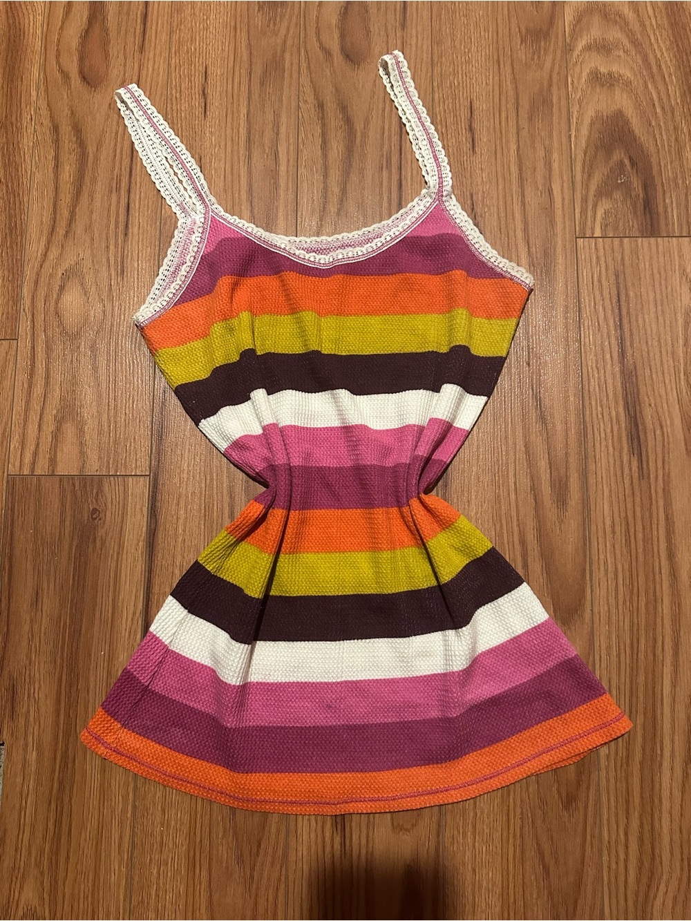 Y2k Nollie Multicolor Striped Knit Tank Top in PinkOrange, Yellow, Brown & Cream